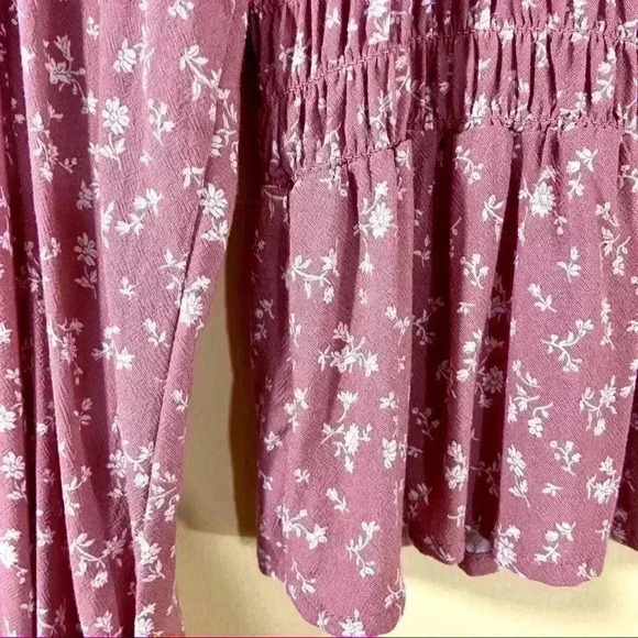 LA Hearts Blush Floral Rayon Smock Balloon Cropped Peasant Boho Ruffle Top - Picture 14 of 14